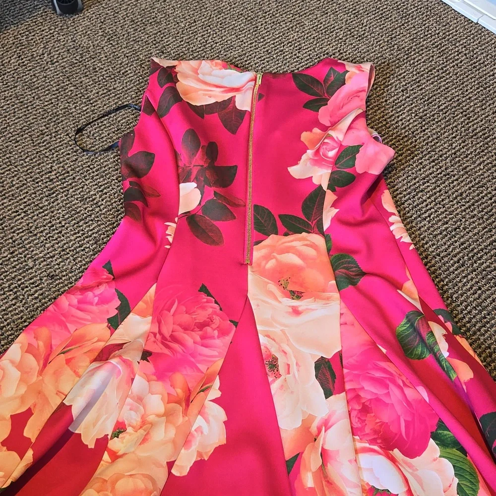 Vintage y2k Calvin klein floral circle skirt dress body con magenta pink midi - Picture 4 of 5